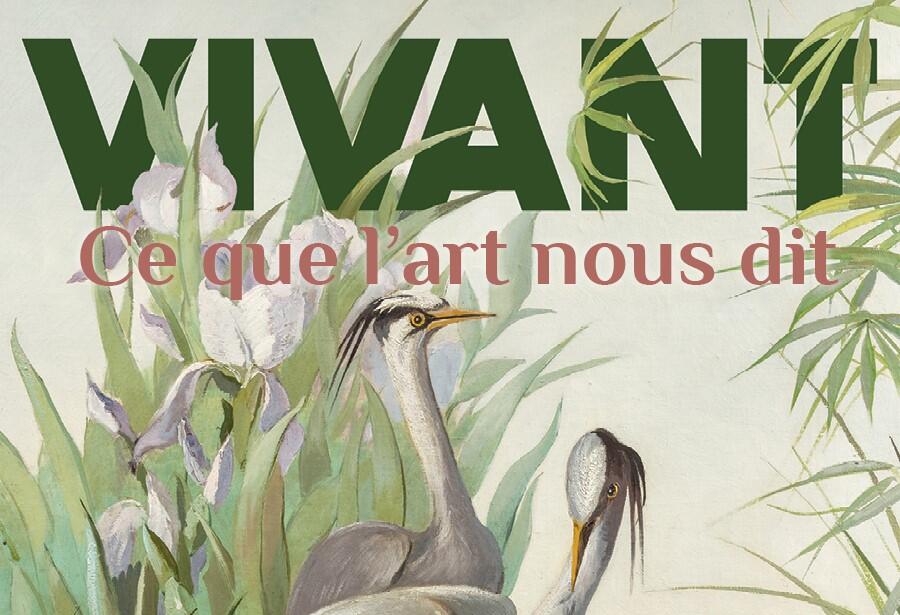 tableau représentant des hérons entourés de verdure