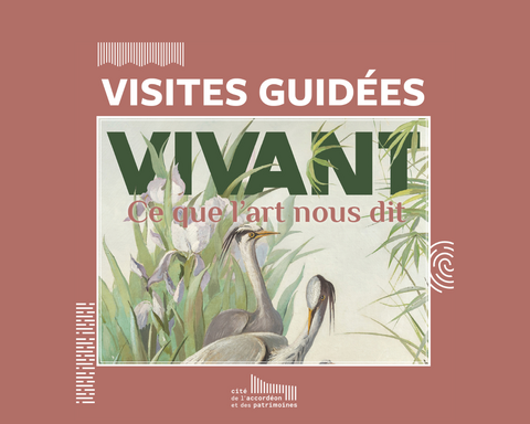 Visite guidées Vivant Détail du tableau d'Edmond Yon la mare : couple de héron et iris