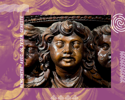 détail du retable de Naves, tête d'ange sculptée dans le bois